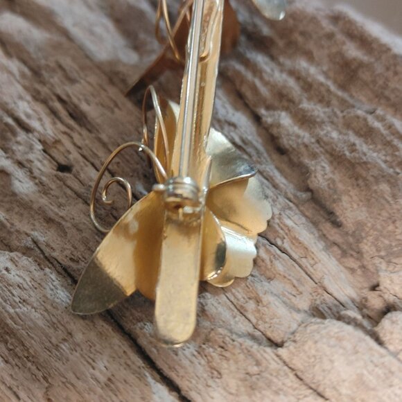 Giovanni Pin Brooch Vintage Gold Tone Butterfly Floral Signed Elegan Nature I - Picture 6 of 12